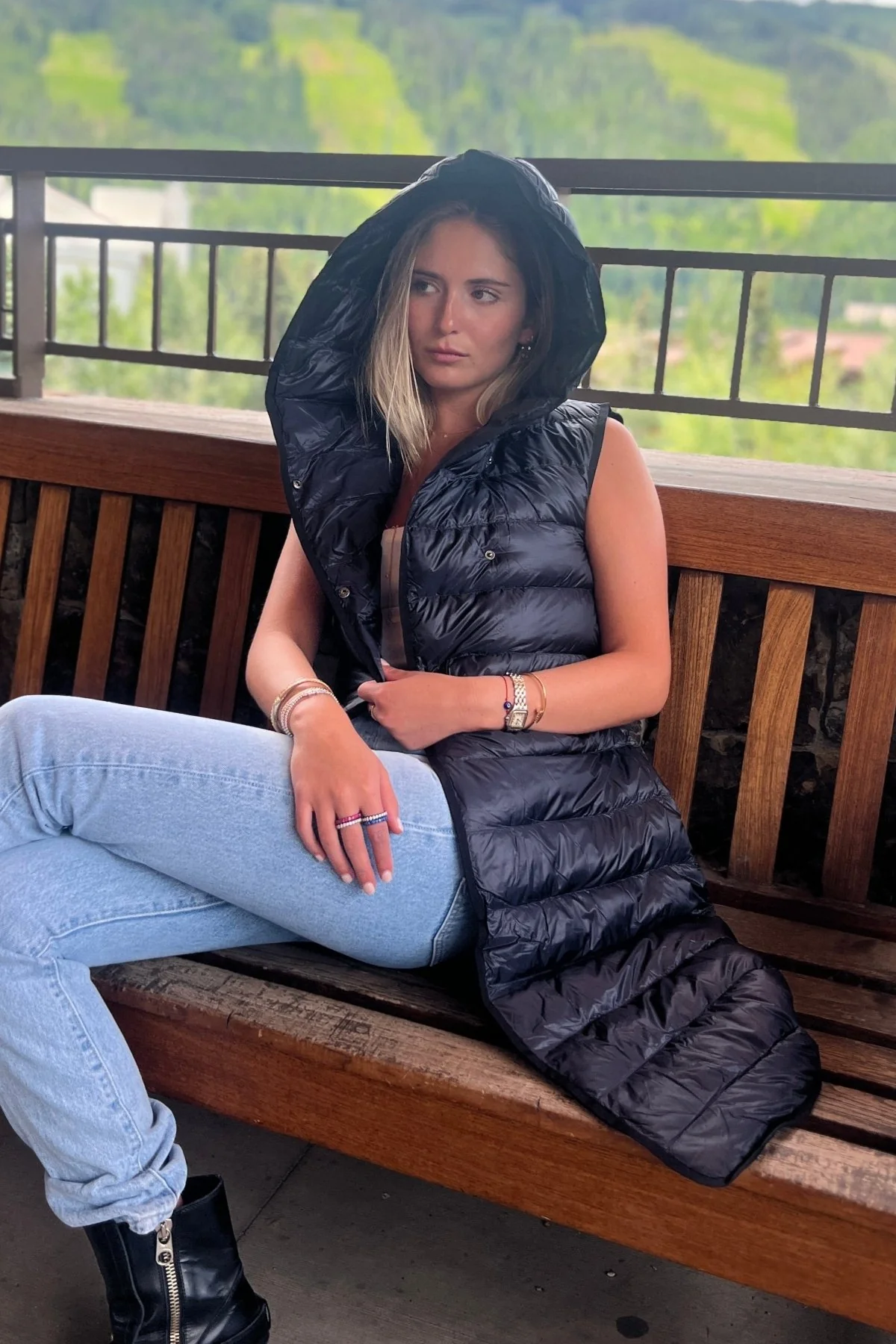 The Camden | Long Hooded Down Vest | Midnight Black - Image 3