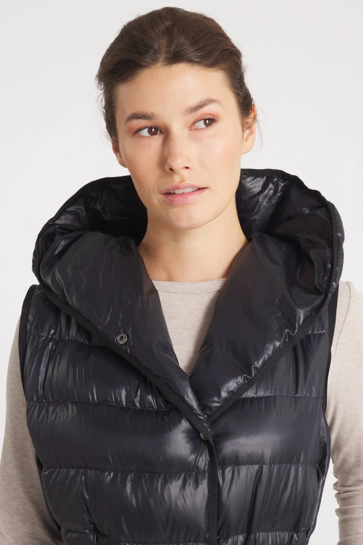 The Camden | Long Hooded Down Vest | Midnight Black - Image 5