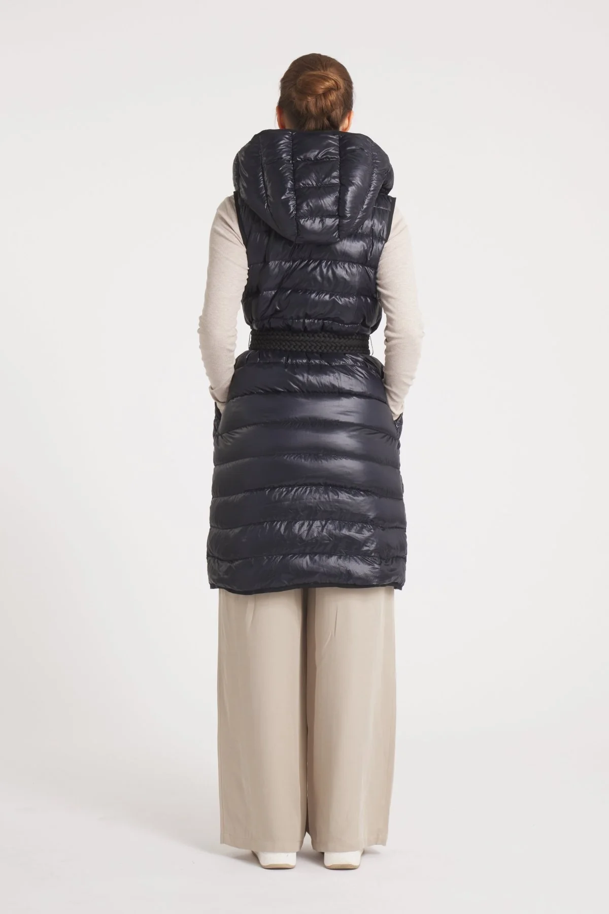 The Camden | Long Hooded Down Vest | Midnight Black - Image 6
