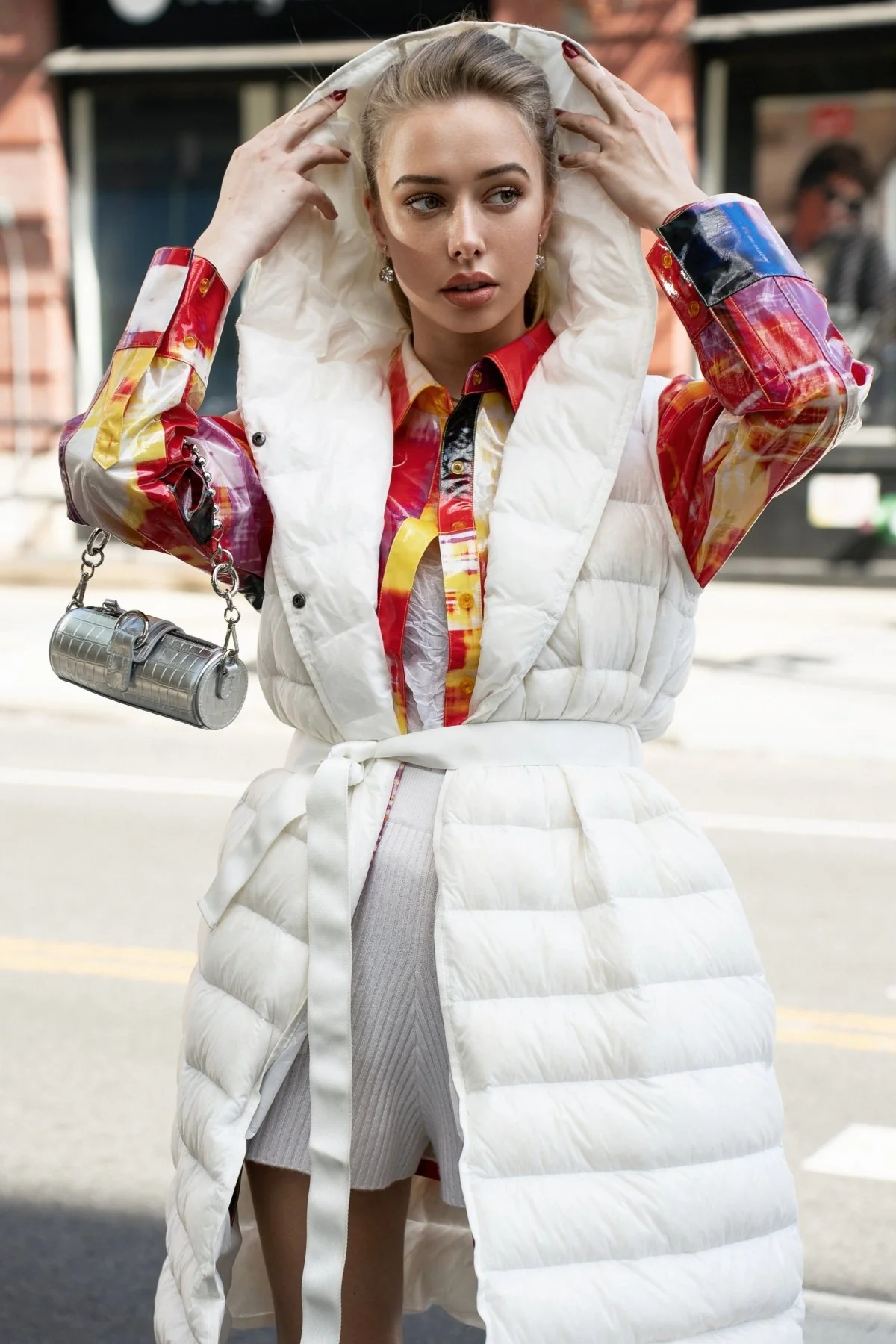 The Camden | Long Hooded Down Vest | Ivory - Image 3