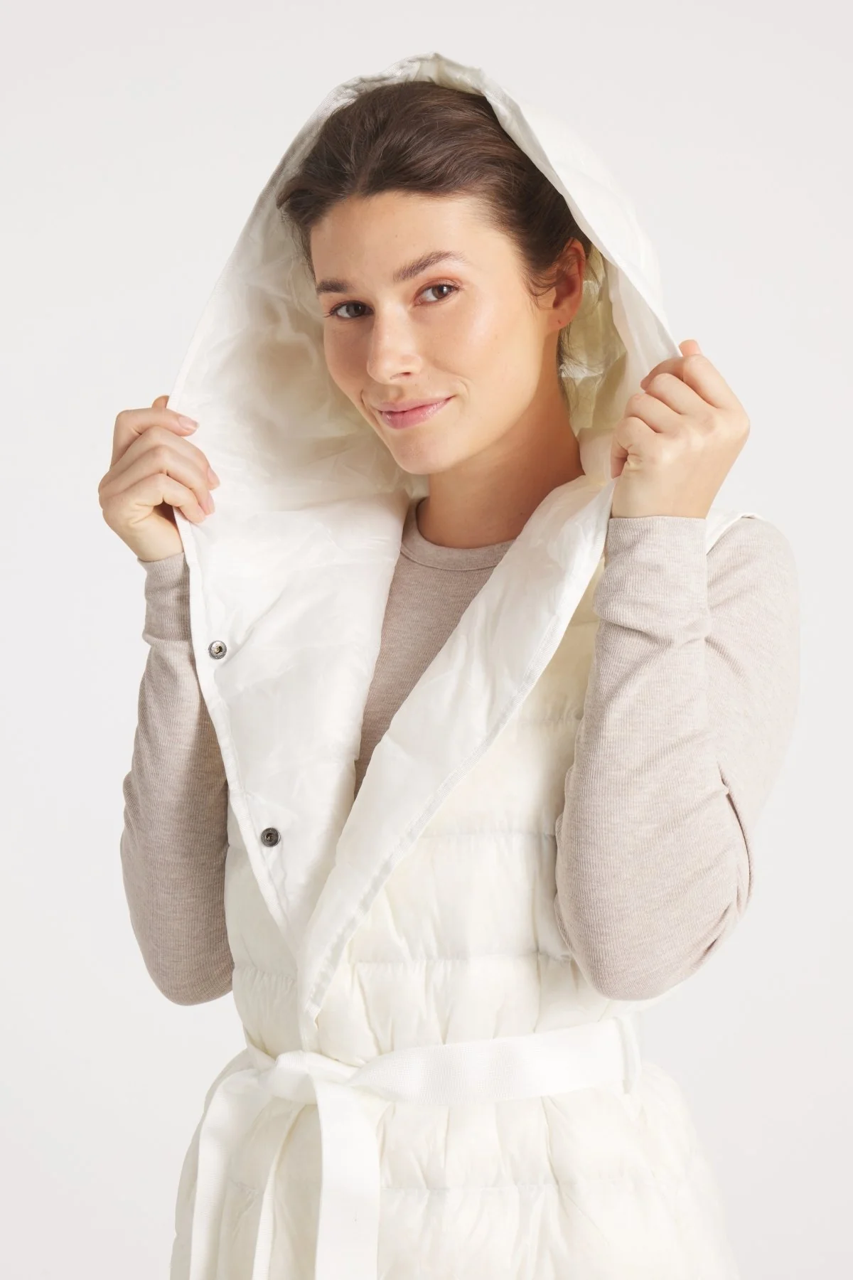 The Camden | Long Hooded Down Vest | Ivory - Image 4