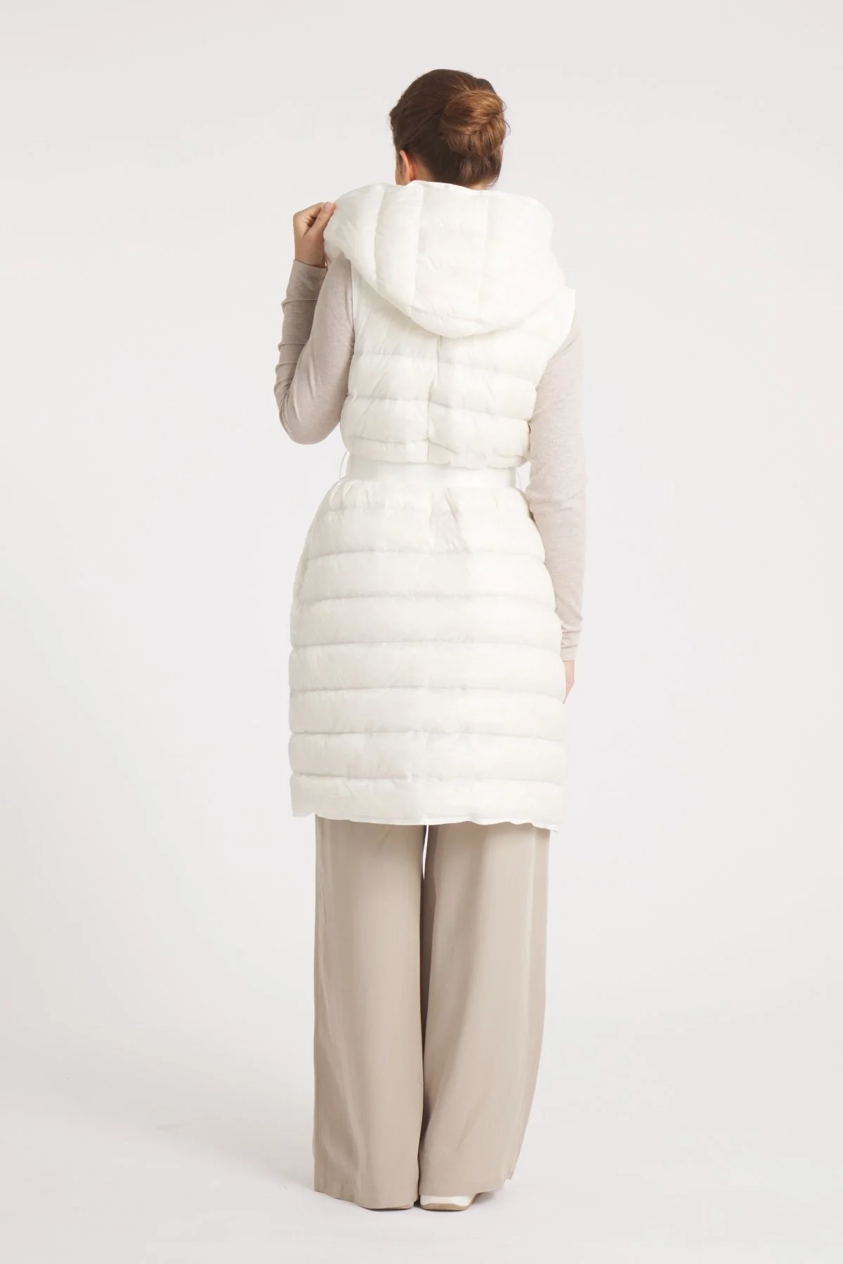 The Camden | Long Hooded Down Vest | Ivory - Image 7
