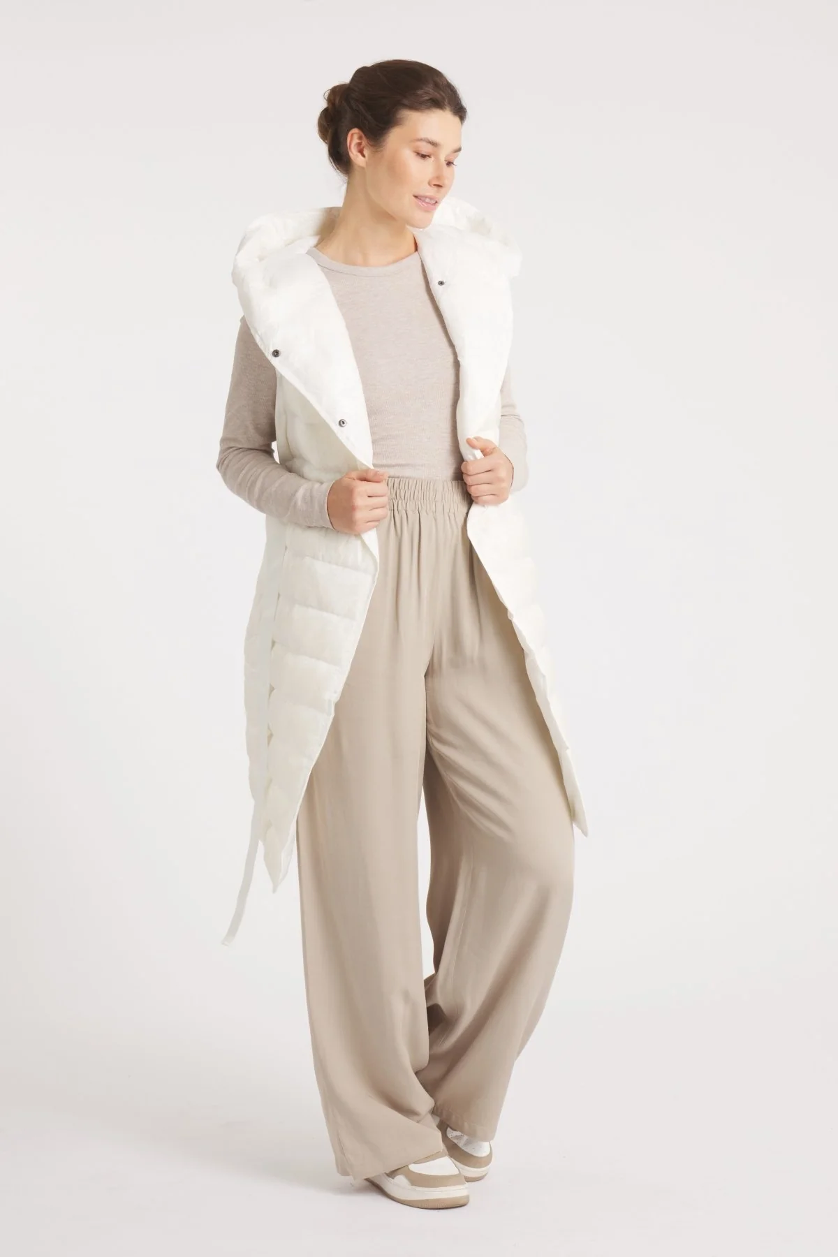 The Camden | Long Hooded Down Vest | Ivory - Image 8