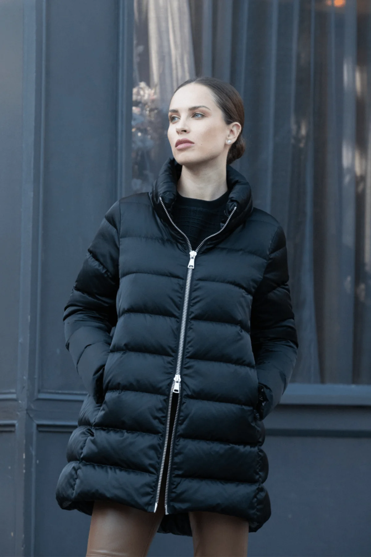 The Dorchester | Down Coat with Chunky Zipper | Midnight Black - Image 4
