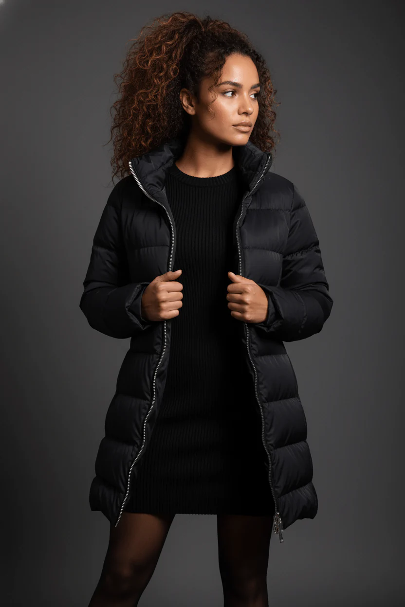 The Dorchester | Down Coat with Chunky Zipper | Midnight Black - Image 5