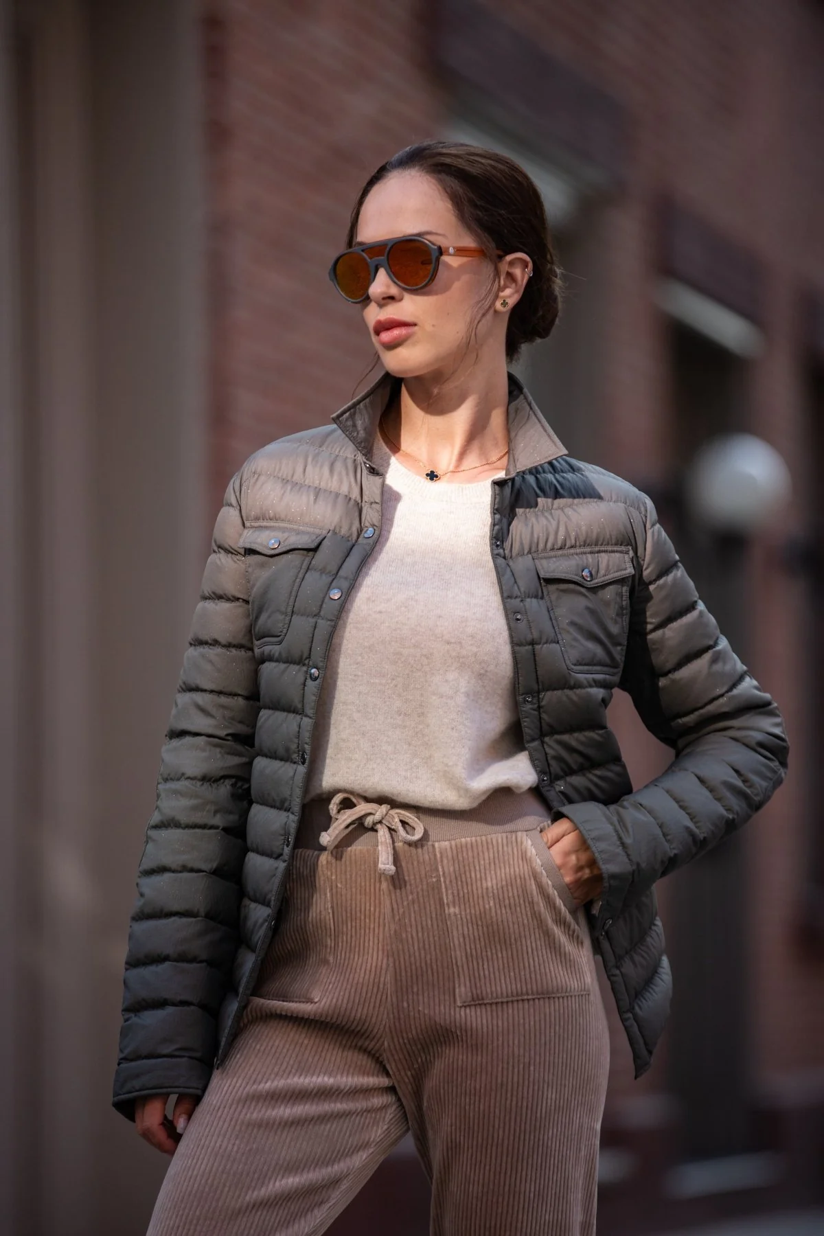 The Harrow Matte | Down Shirt | Olive Subtle Sparkles - Image 4