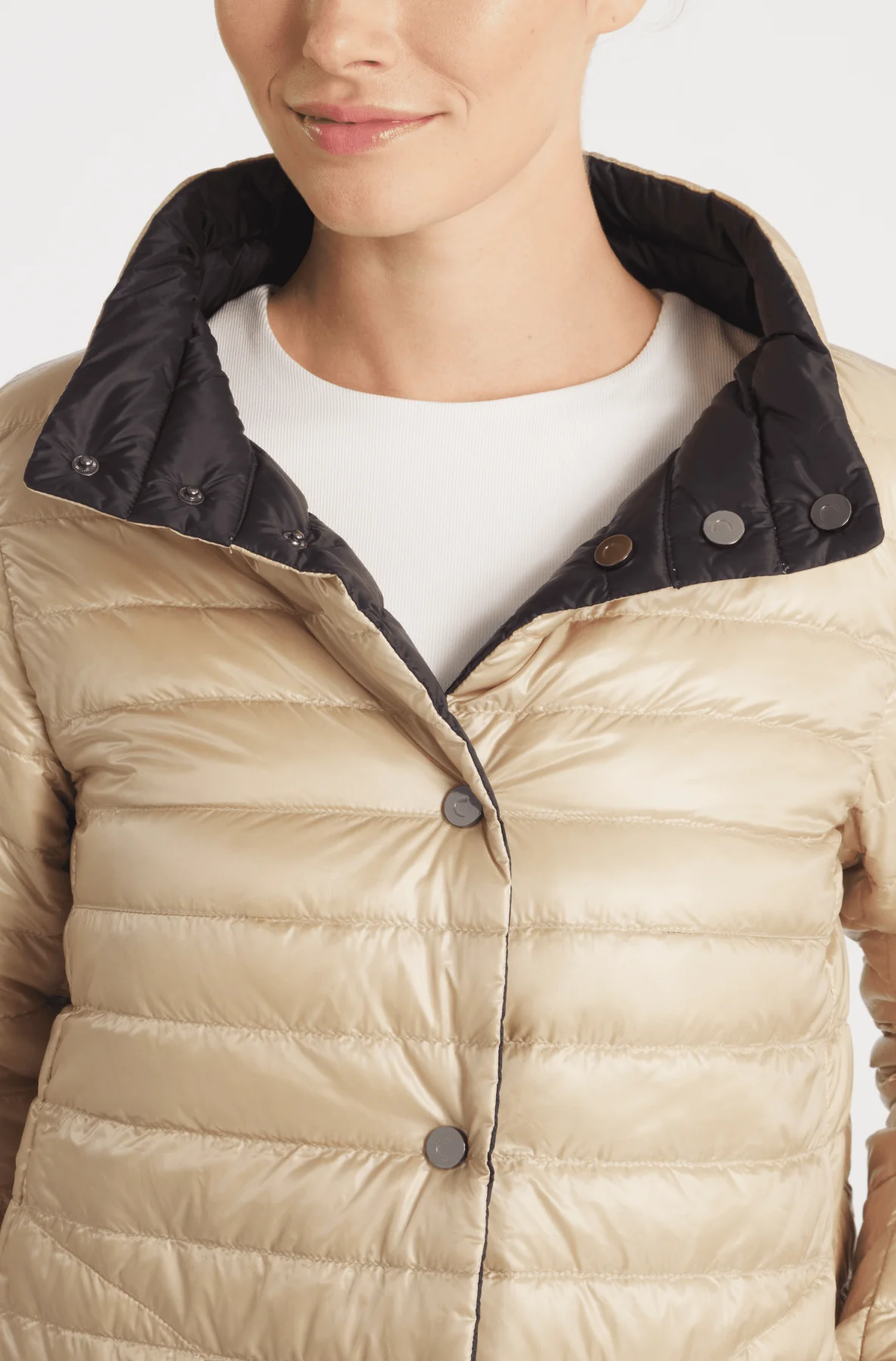 The Knightsbridge | Lightweight 2 in 1 Reversible Down Coat | Matte Black / Taupe - Image 8