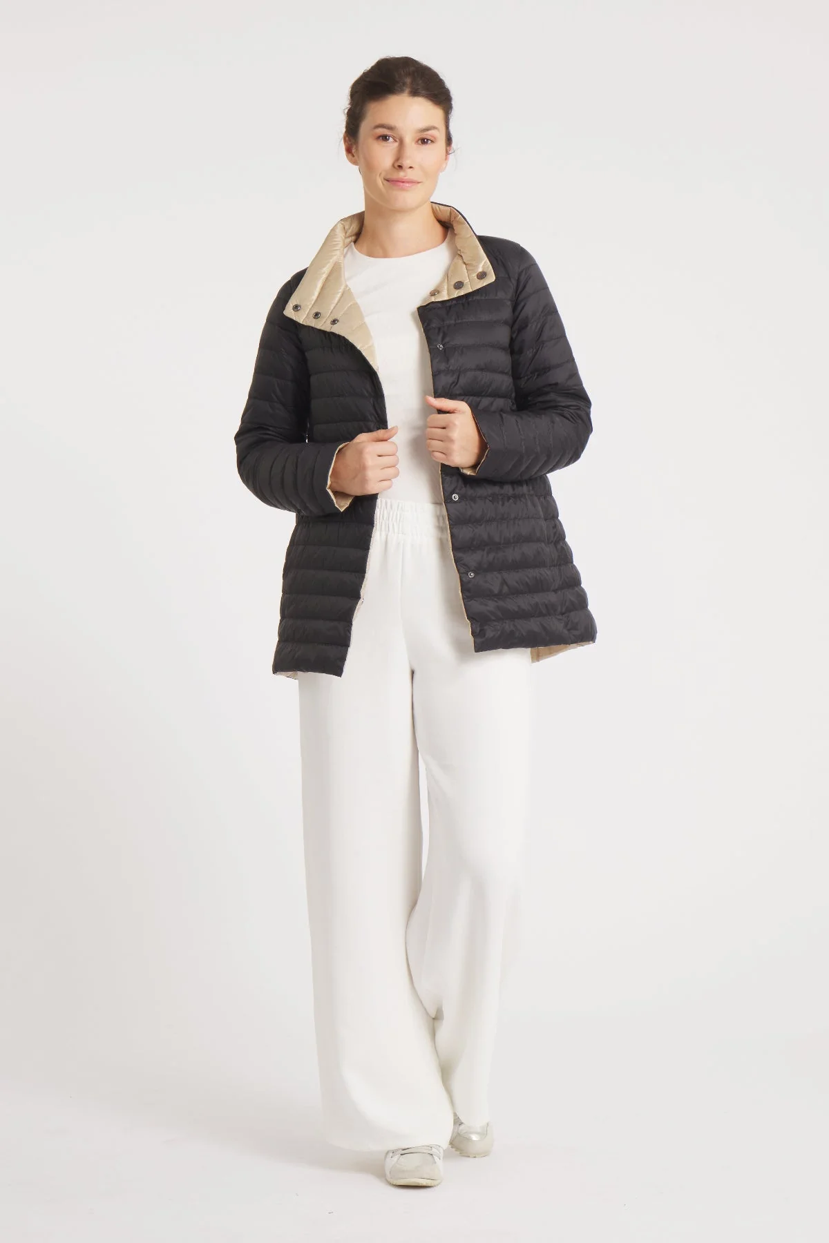 The Knightsbridge | Lightweight 2 in 1 Reversible Down Coat | Matte Black / Taupe - Image 5