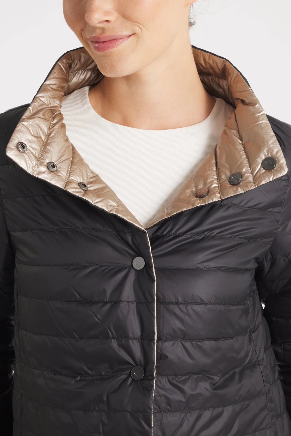 The Knightsbridge | Lightweight 2 in 1 Reversible Down Coat | Matte Black / Metallic Gold - Image 4