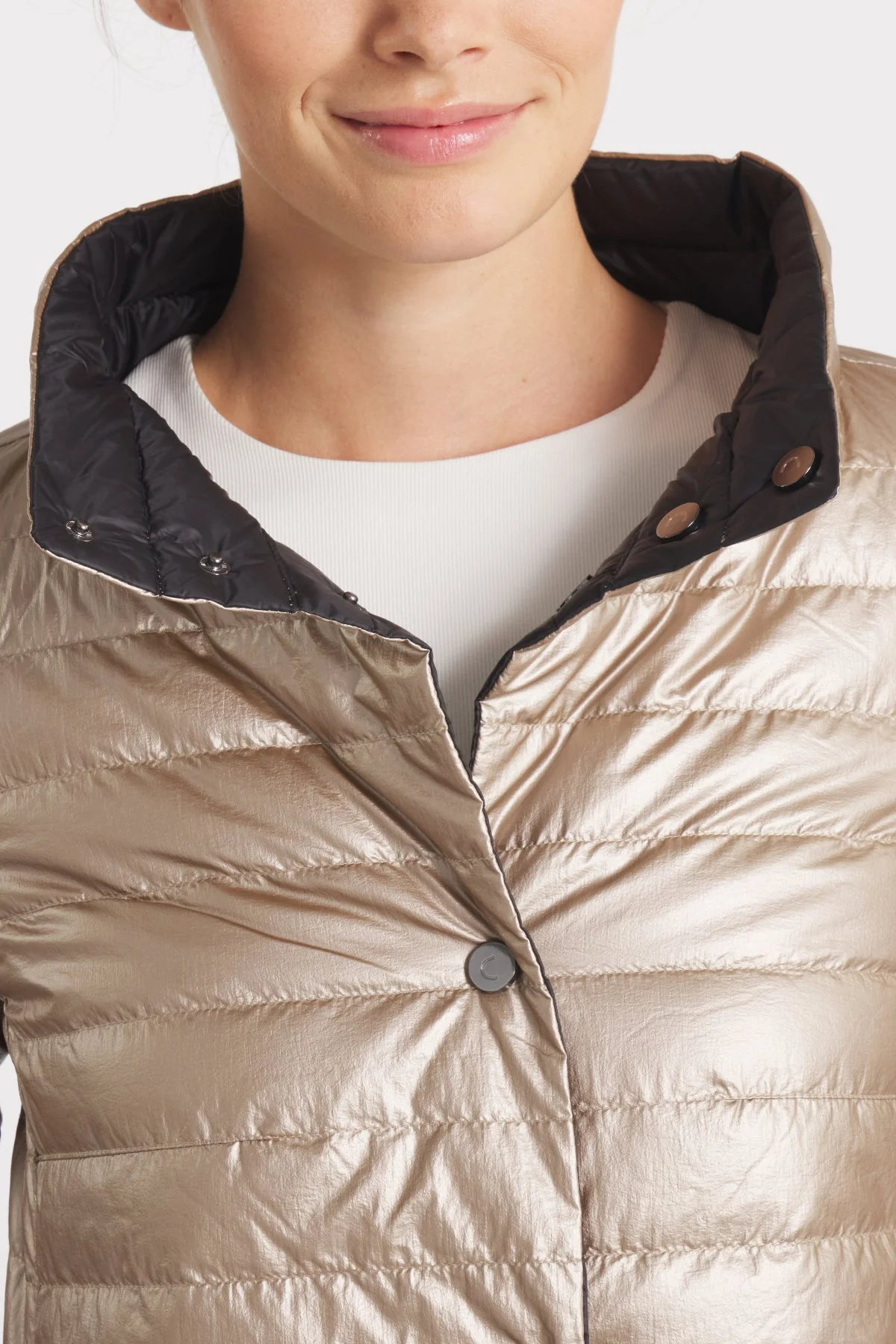 The Knightsbridge | Lightweight 2 in 1 Reversible Down Coat | Matte Black / Metallic Gold - Image 5