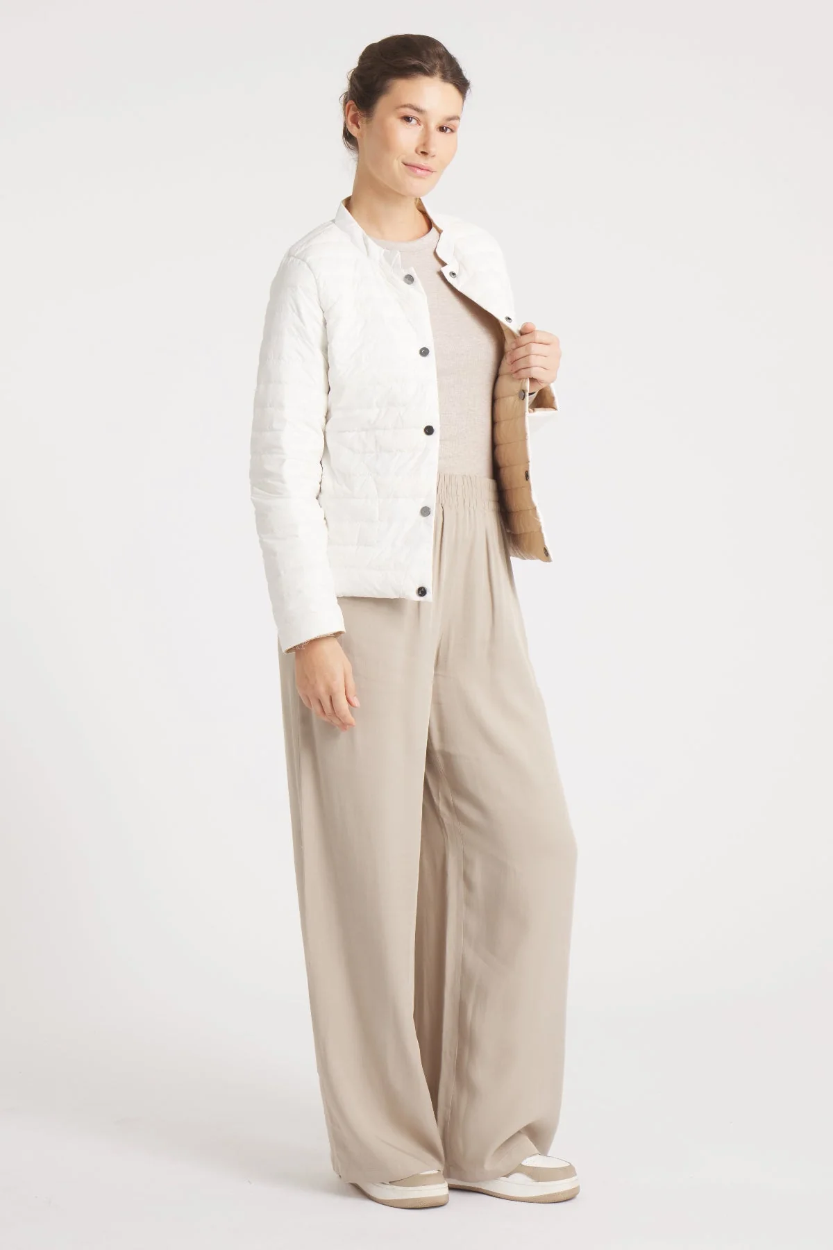 The Leicester in Matte | 2 in 1 Reversible Down Jacket | Camel / Ivory - Image 8