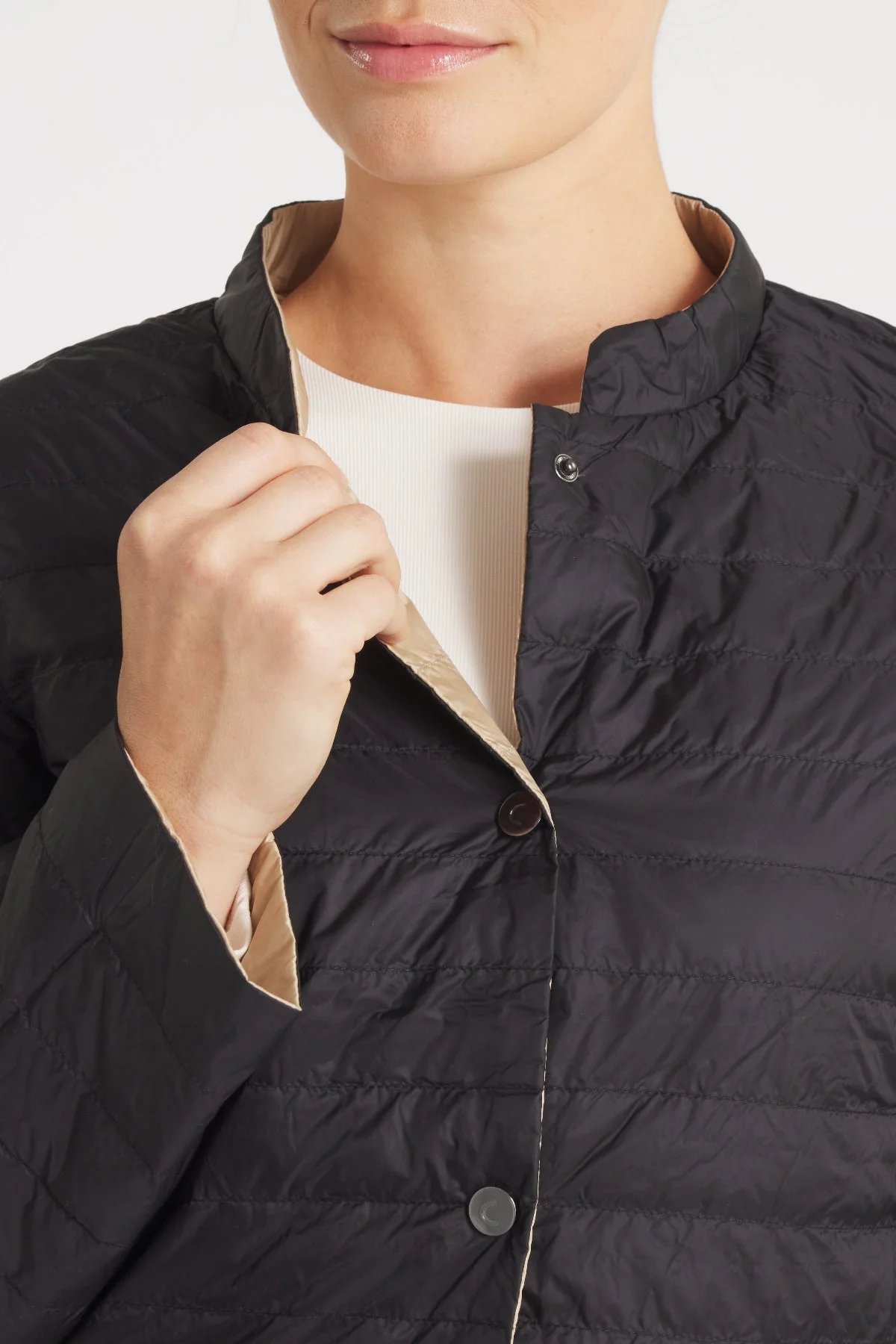 The Leicester in Matte | 2 in 1 Reversible Down Jacket | Midnight Black / Taupe - Image 5