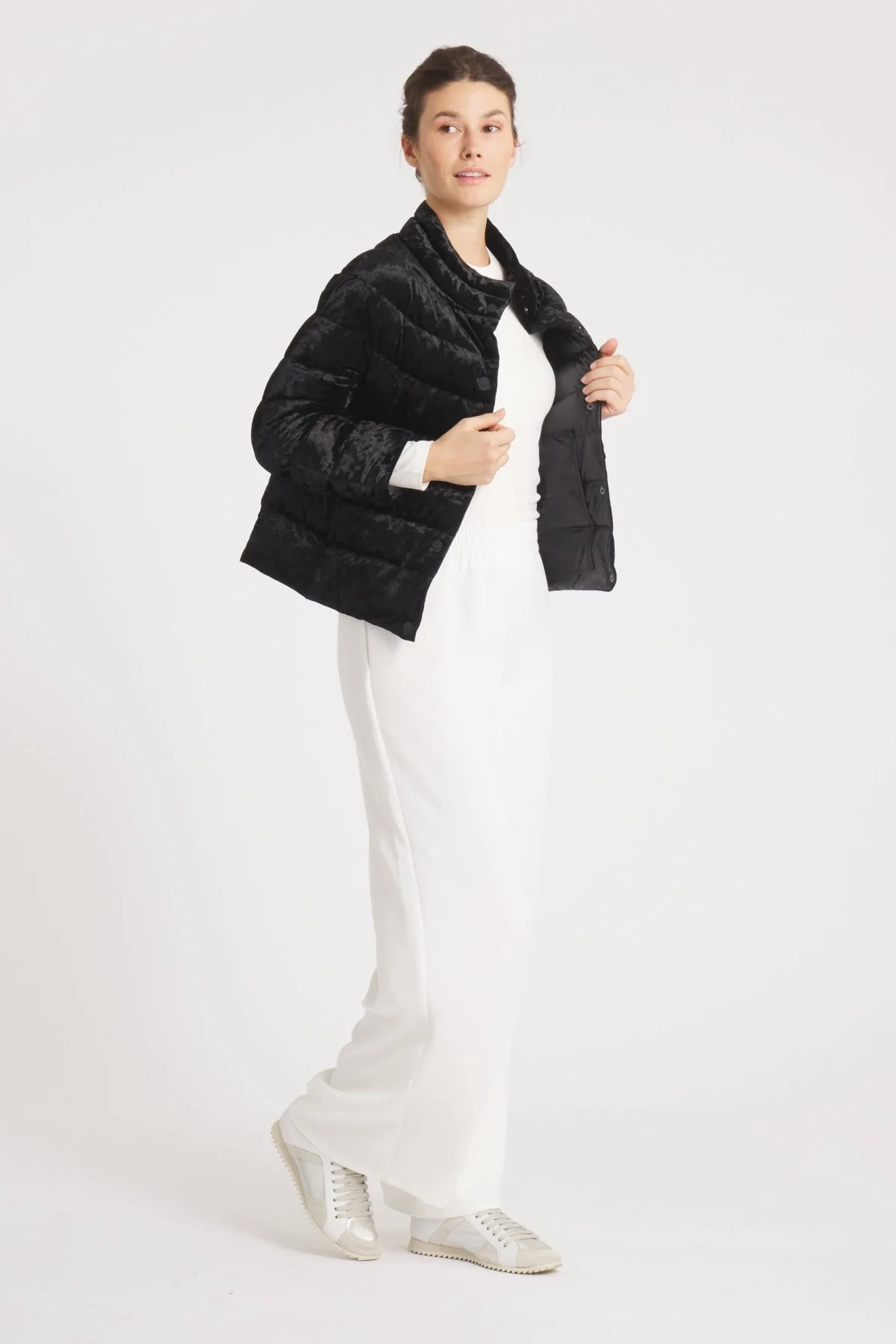 The Soho | Velour Down 3/4 Sleeve Jacket | Midnight Black - Image 4