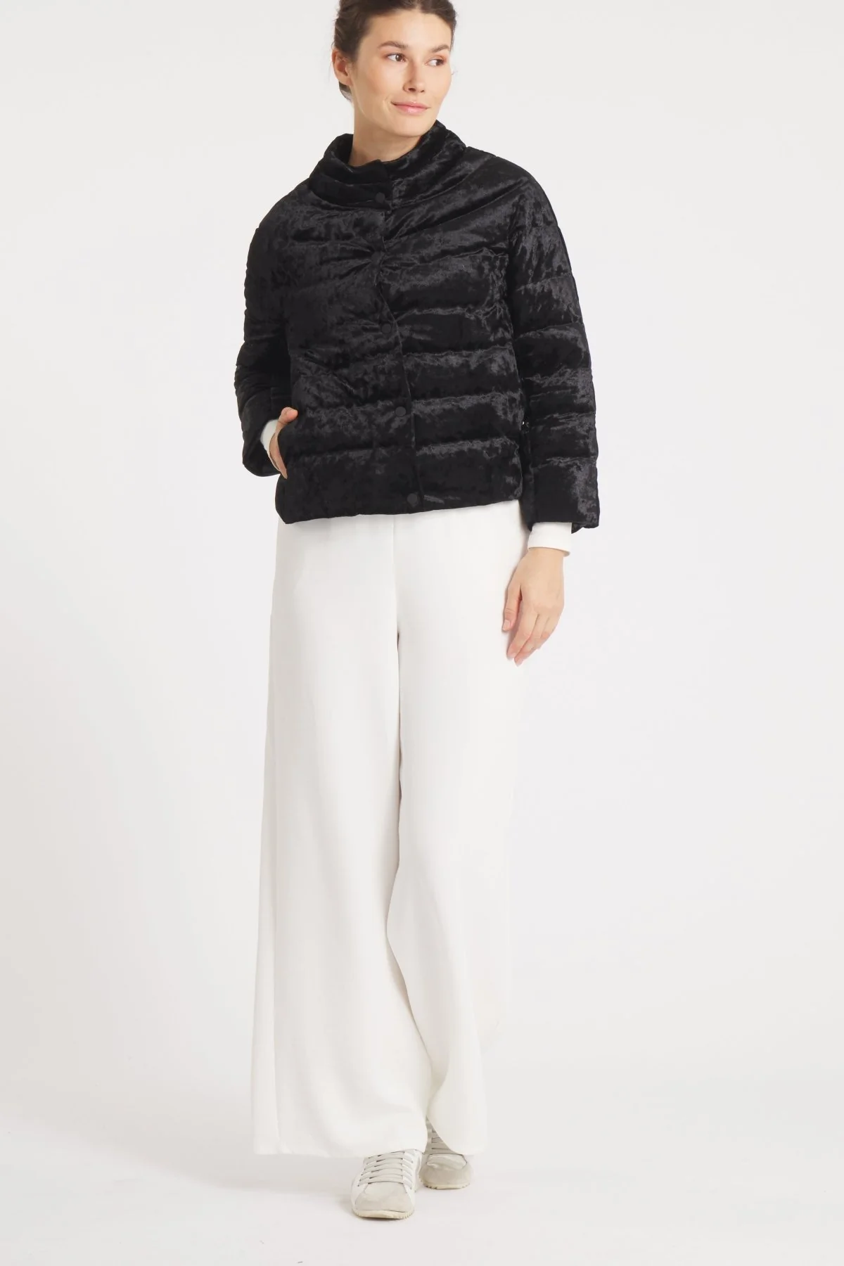 The Soho | Velour Down 3/4 Sleeve Jacket | Midnight Black - Image 5